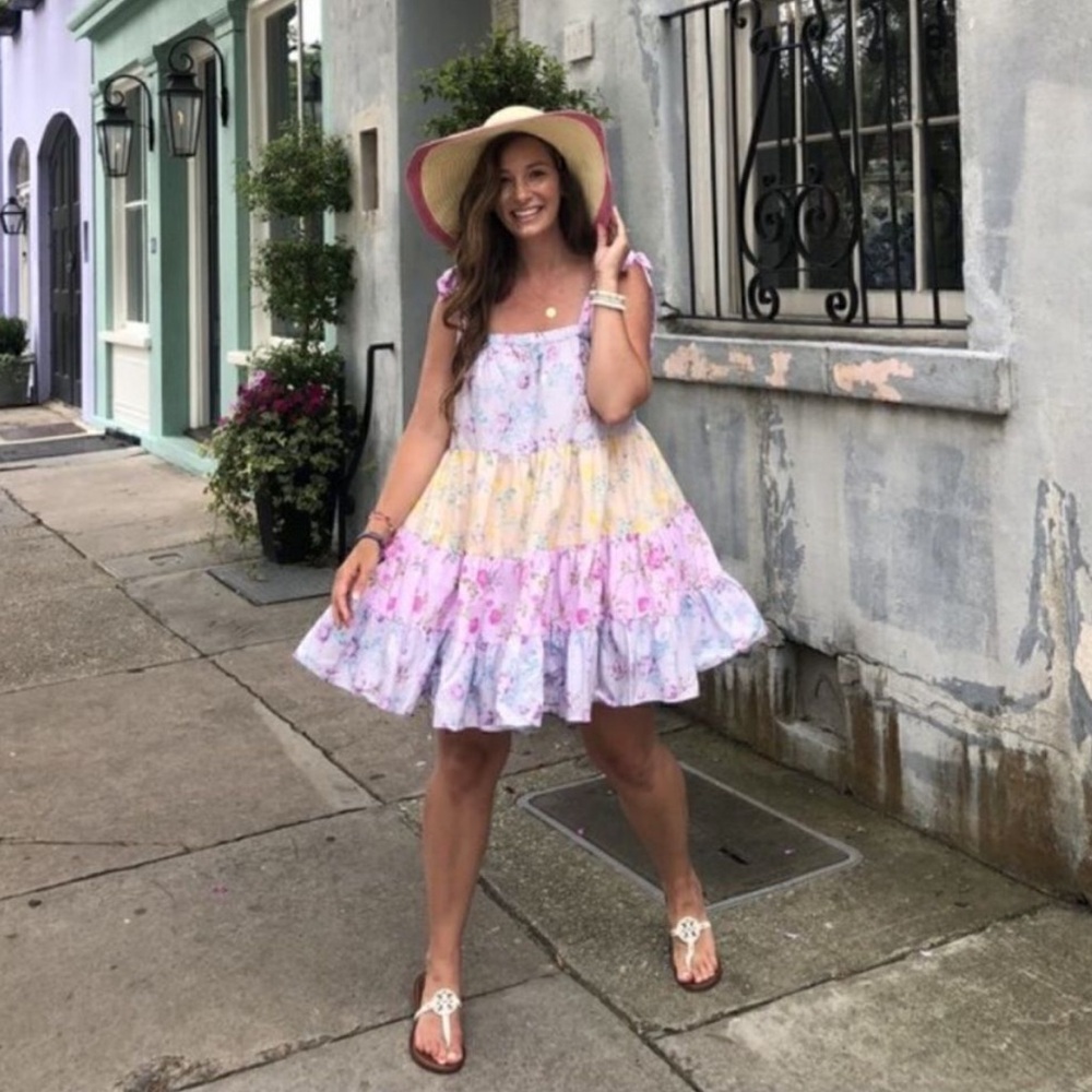 LoveShackFancy X Target Floral Tiered Jeanne Tie-Strap Babydoll Mini Dress Large - Picture 8 of 9